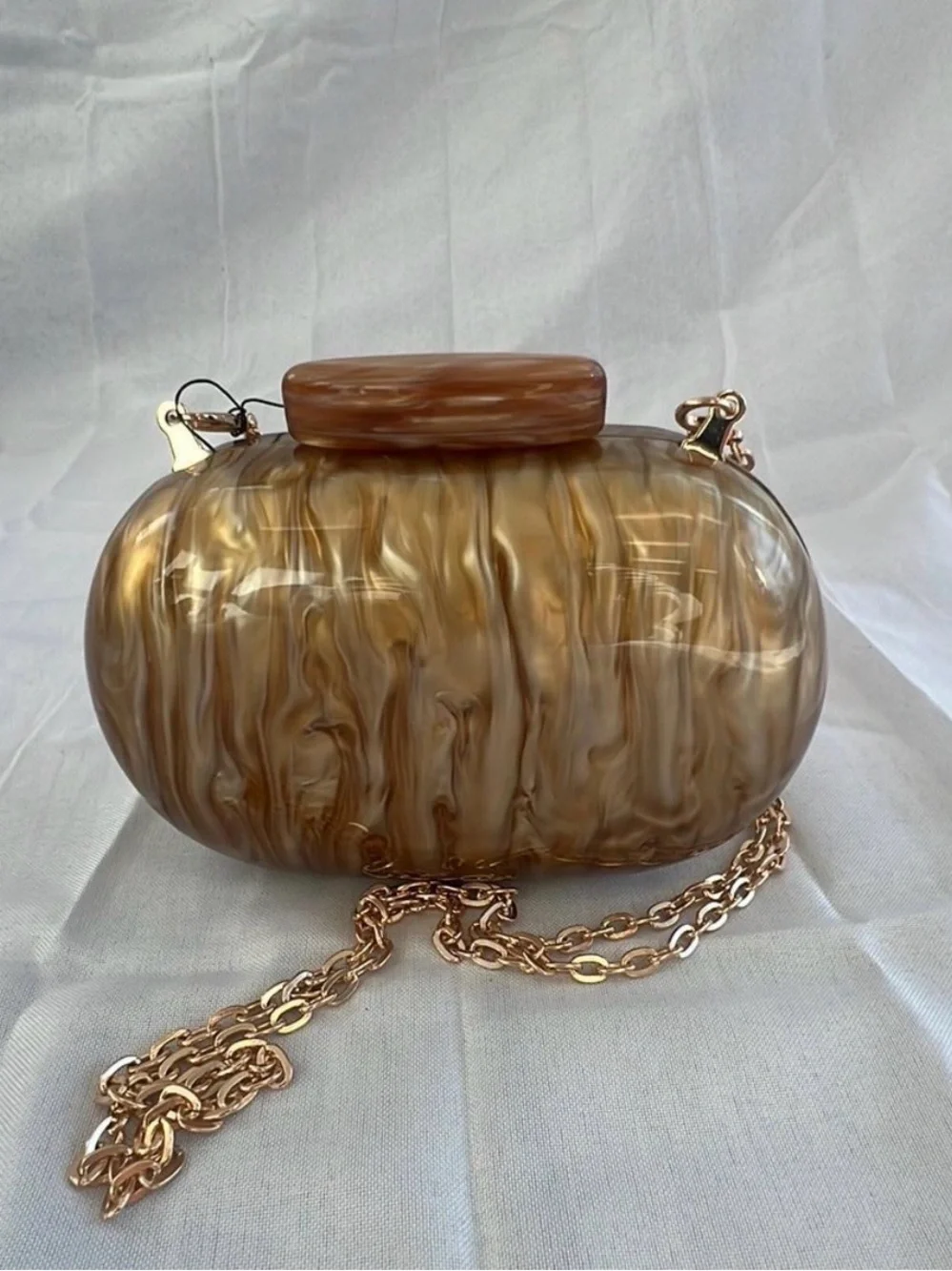 Gold Marbled Acrylic Evening Clutch with Chain Strap